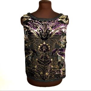 Bebe Black Sheer & Velvet Top Size L    102